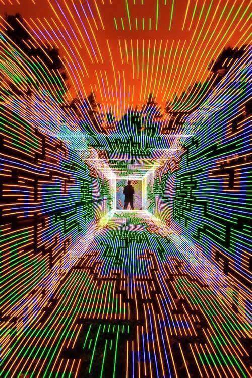 This meme is an image of a person standing in a long, dark corridor with a bright, pulsing light at the end. The image is overlaid with a distorted, glitchy effect, making it difficult to make out any details. The text "I CAN SEE SPIRITS" is written in a bold, pixelated font at the top of the image.